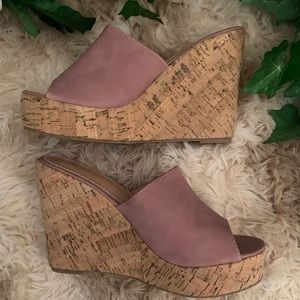 Peep Toe Cork Wedge Slip On Sandals • Pink • NWT • Vegan Leather • Size EU 37